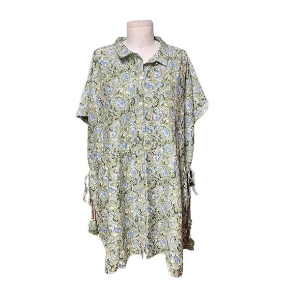 Roller Rabbit Turin‎ Ellyott Dress Olive Green Blue Paisley Size Large - Picture 2 of 12